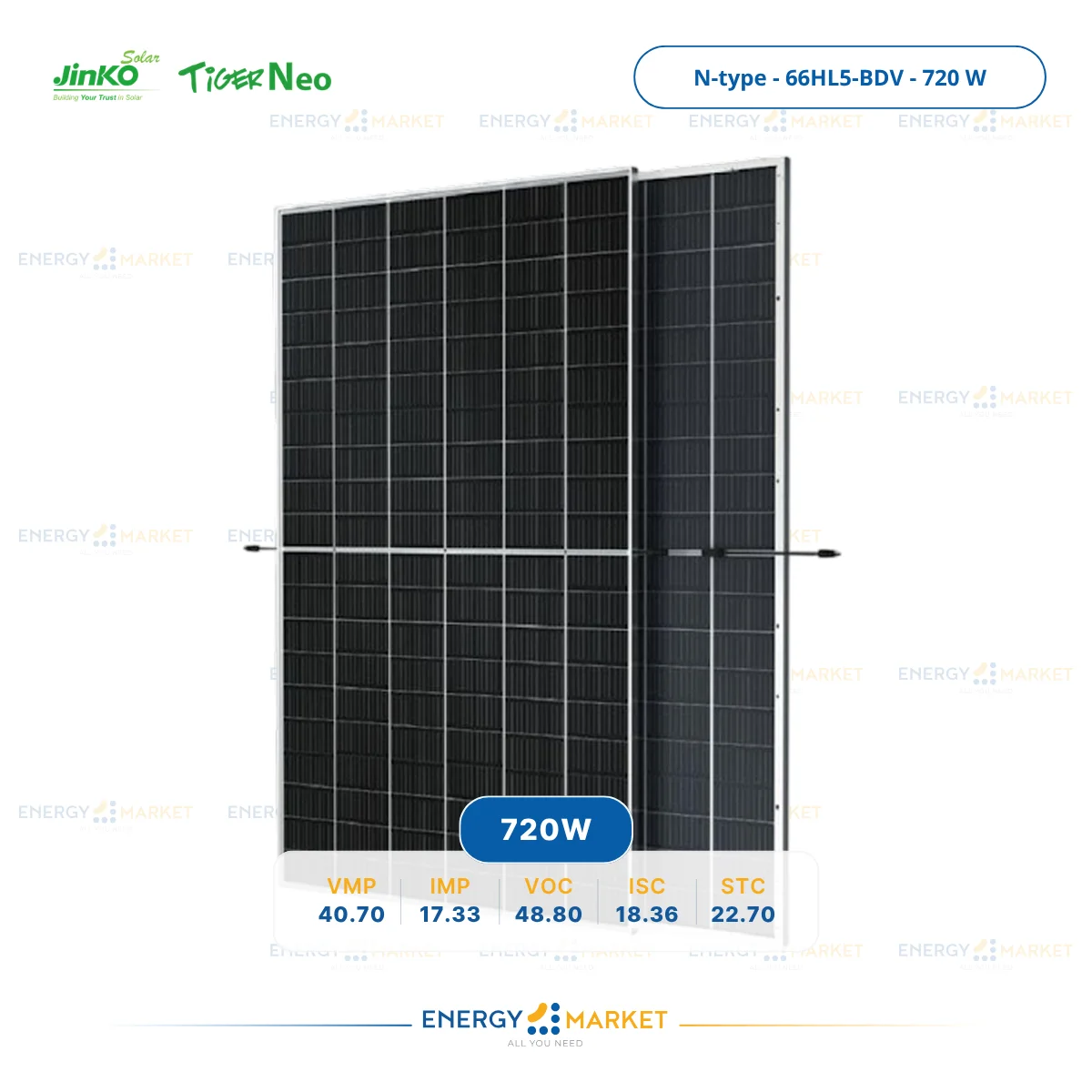 Panneau Solaire Jinko Solar 710–735W Module Bifacial N-Type TOPCon Double Verre