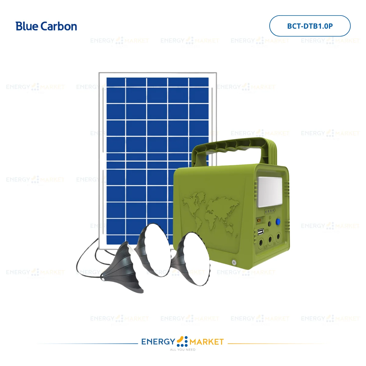 Kit Solaire 384Wh Blue Carbon DC Times 3.0 | Éclairage & Batterie Lithium Maroc