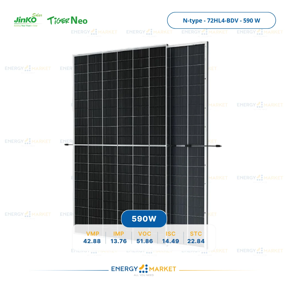 Panneau Solaire Jinko Solar 575–600W N-Type Bifacial Module – Dual Glass